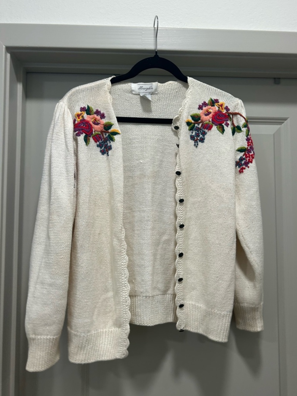 Vintage Margules Floral Women's Cream Knit Sweater